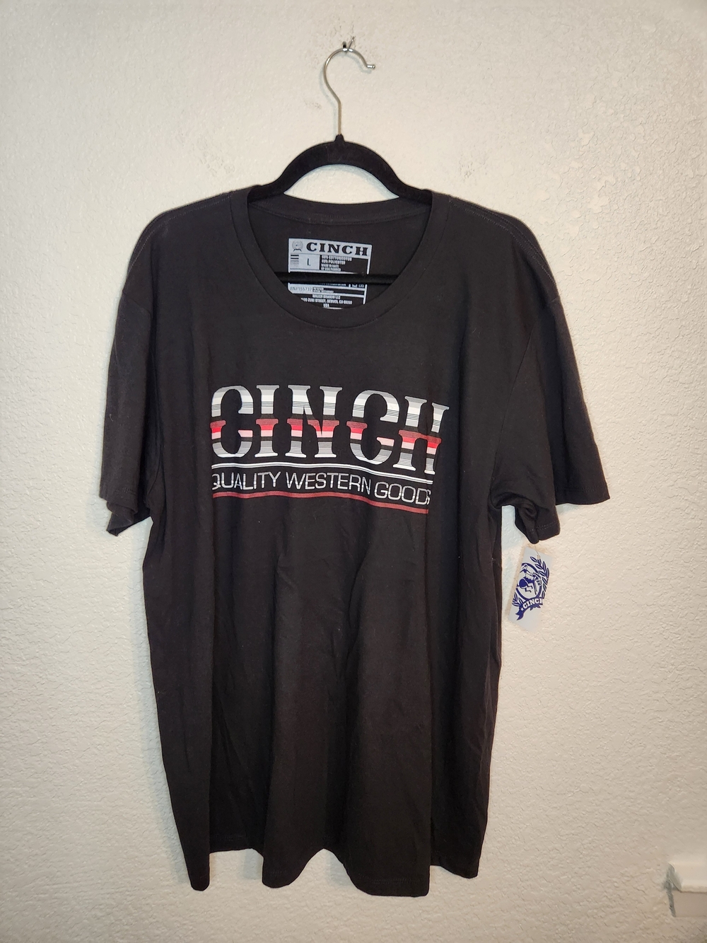 Cinch men's black short sleeve tee with bold CINCH logo L nwt